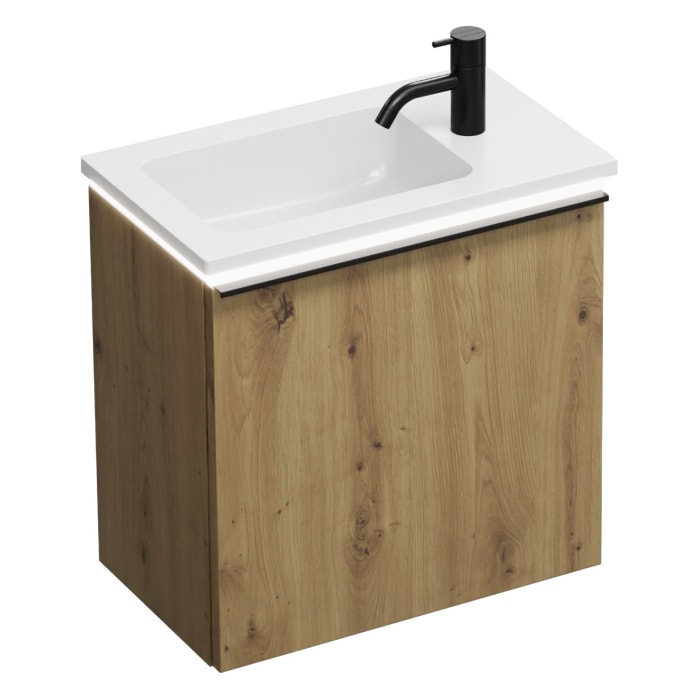 burgbad Eqio Waschtischkombination mit Mineralguss-Waschtisch und LED-Beleuchtung, 52 cm, mit Griffleiste G0252