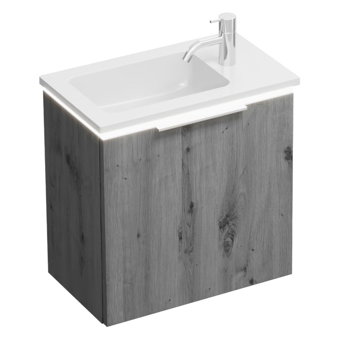 burgbad Eqio Waschtischkombination mit Mineralguss-Waschtisch und LED-Beleuchtung, 52 cm, mit Griff G0146