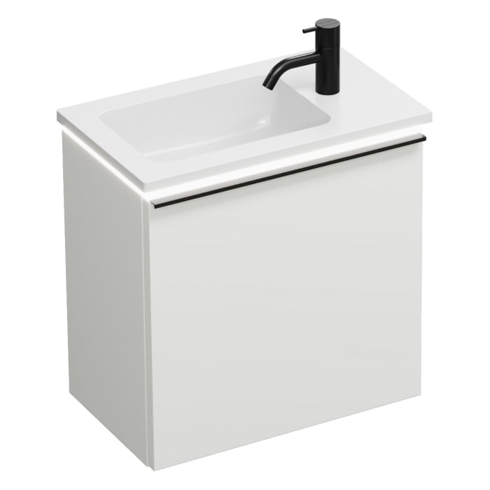 burgbad Eqio Waschtischkombination mit Mineralguss-Waschtisch und LED-Beleuchtung, 52 cm, mit Griffleiste G0252