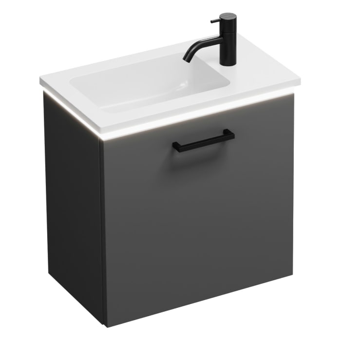 burgbad Eqio Waschtischkombination mit Mineralguss-Waschtisch und LED-Beleuchtung, 52 cm, mit Stangengriff G0234