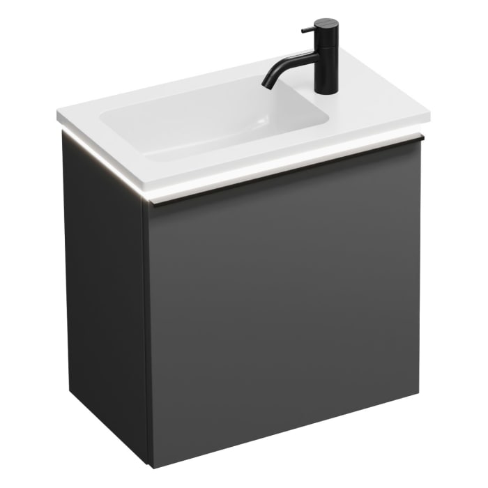 burgbad Eqio Waschtischkombination mit Mineralguss-Waschtisch und LED-Beleuchtung, 52 cm, mit Griffleiste G0252