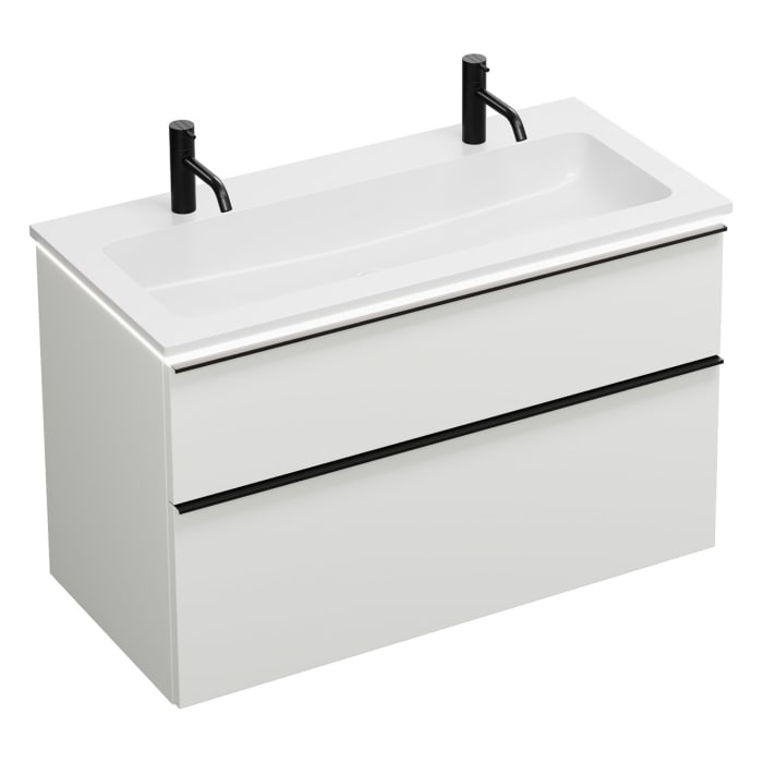 burgbad Eqio Waschtischkombination mit Mineralguss-Waschtisch und LED-Beleuchtung, 102 cm, mit Griffleiste G0252