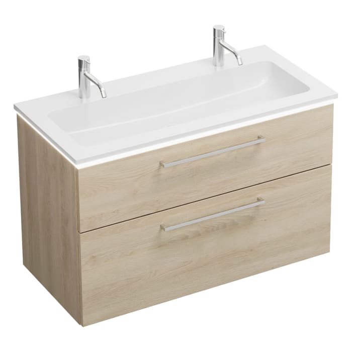 burgbad Eqio Waschtischkombination mit Mineralguss-Waschtisch und LED-Beleuchtung, 102 cm, mit Stangengriff P95