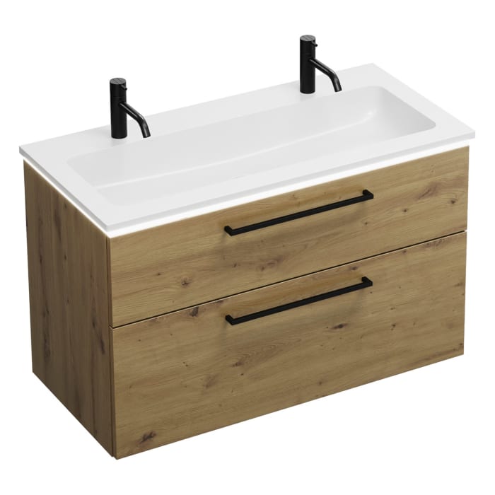 burgbad Eqio Waschtischkombination mit Mineralguss-Waschtisch und LED-Beleuchtung, 102 cm, mit Stangengriff G0234