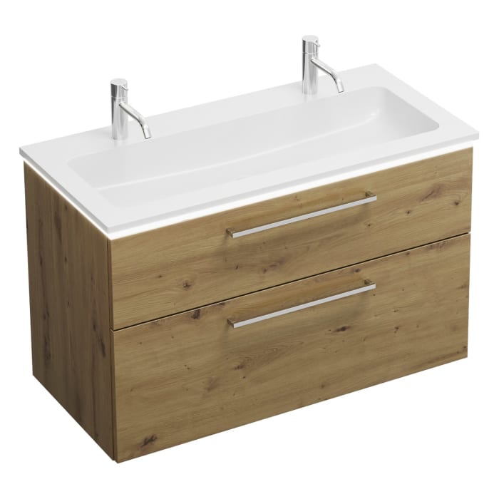 burgbad Eqio Waschtischkombination mit Mineralguss-Waschtisch und LED-Beleuchtung, 102 cm, mit Stangengriff P95