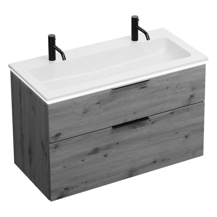 burgbad Eqio Waschtischkombination mit Mineralguss-Waschtisch und LED-Beleuchtung, 102 cm, mit Griff G0200