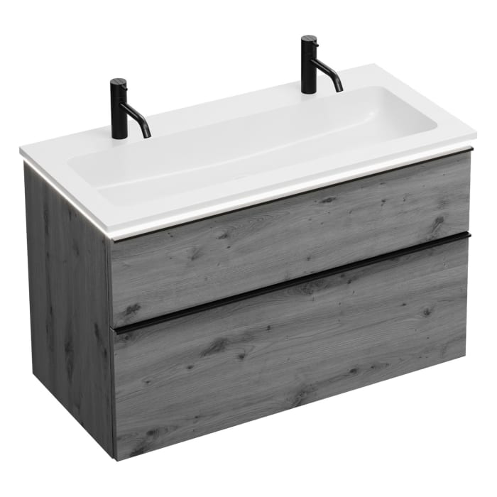 burgbad Eqio Waschtischkombination mit Mineralguss-Waschtisch und LED-Beleuchtung, 102 cm, mit Griffleiste G0252