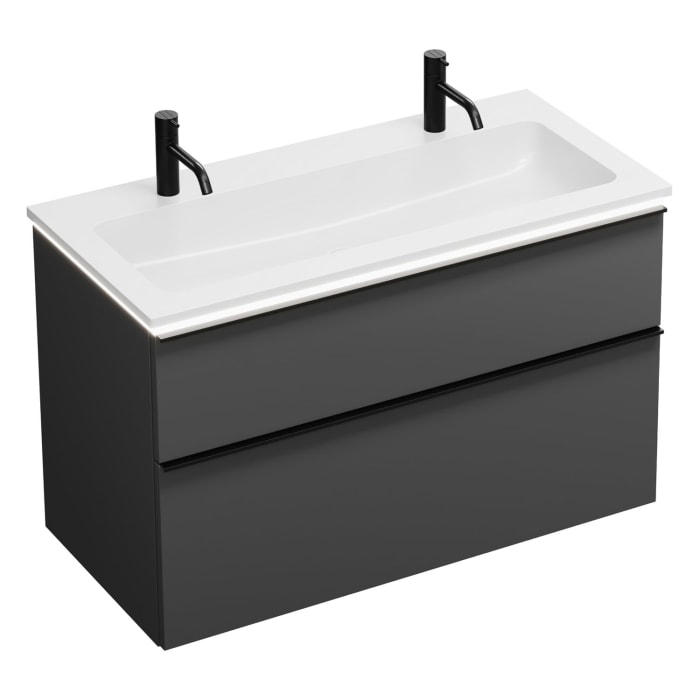 burgbad Eqio Waschtischkombination mit Mineralguss-Waschtisch und LED-Beleuchtung, 102 cm, mit Griffleiste G0252