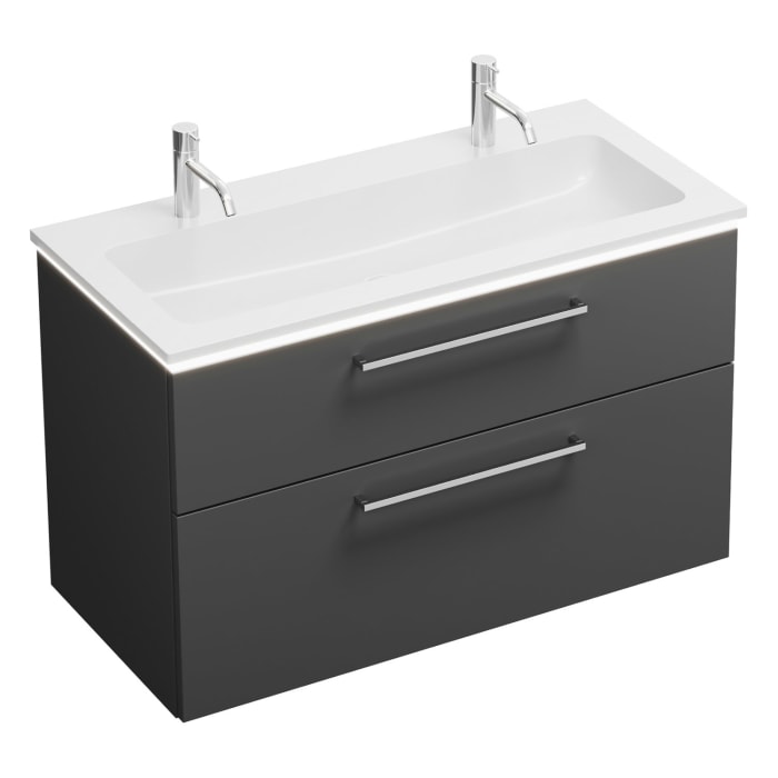 burgbad Eqio Waschtischkombination mit Mineralguss-Waschtisch und LED-Beleuchtung, 102 cm, mit Stangengriff P95