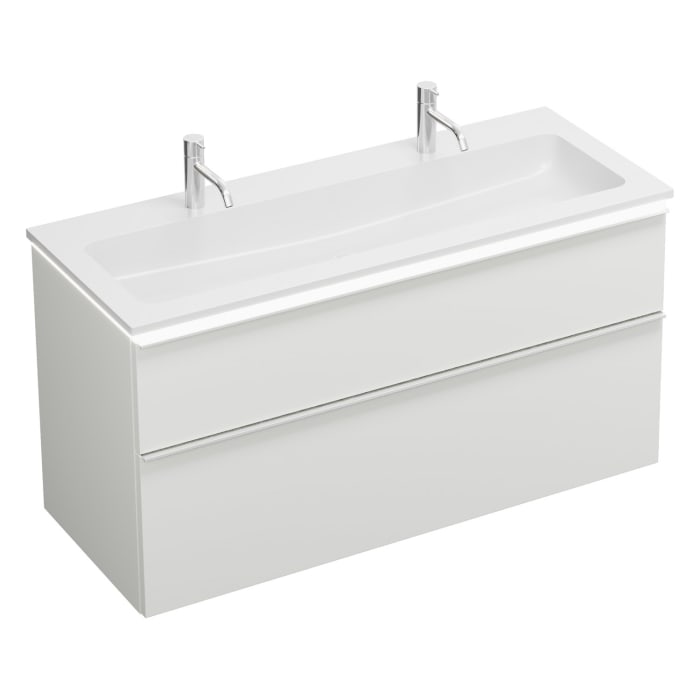 burgbad Eqio Waschtischkombination mit Mineralguss-Waschtisch und LED-Beleuchtung, 122 cm, mit Griffleiste G0251