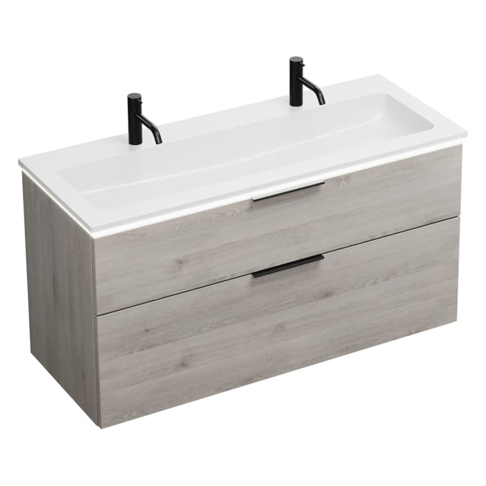 burgbad Eqio Waschtischkombination mit Mineralguss-Waschtisch und LED-Beleuchtung, 122 cm, mit Griff G0200