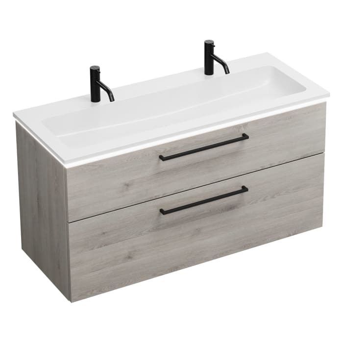 burgbad Eqio Waschtischkombination mit Mineralguss-Waschtisch und LED-Beleuchtung, 122 cm, mit Stangengriff G0234