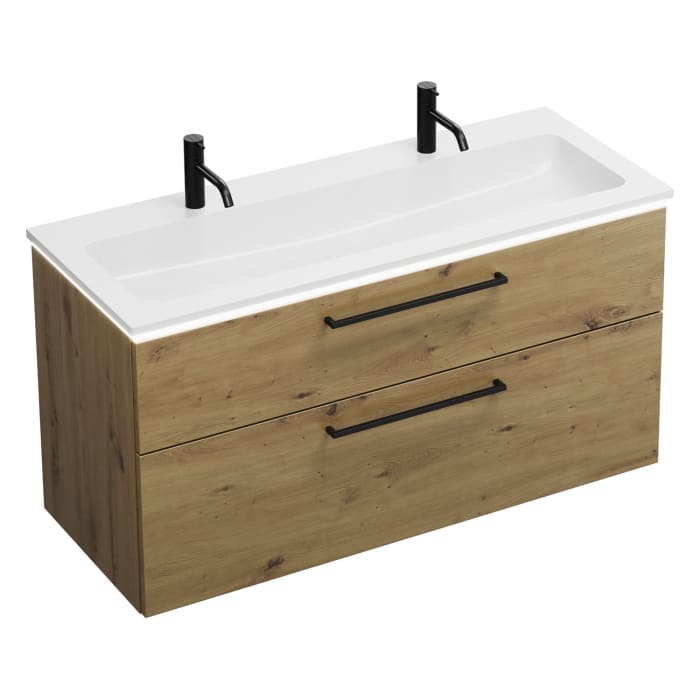 burgbad Eqio Waschtischkombination mit Mineralguss-Waschtisch und LED-Beleuchtung, 122 cm, mit Stangengriff G0234