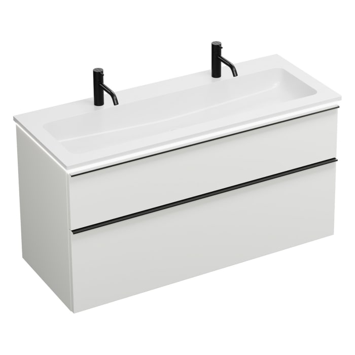 burgbad Eqio Waschtischkombination mit Mineralguss-Waschtisch und LED-Beleuchtung, 122 cm, mit Griffleiste G0252