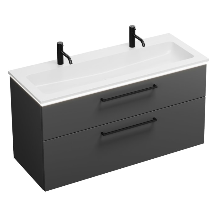 burgbad Eqio Waschtischkombination mit Mineralguss-Waschtisch und LED-Beleuchtung, 122 cm, mit Stangengriff G0234