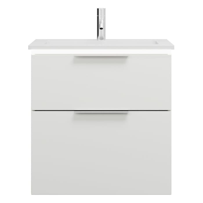 burgbad Eqio Waschtischkombination mit Mineralguss-Waschtisch und LED-Beleuchtung, 62 cm, mit Griff G0146