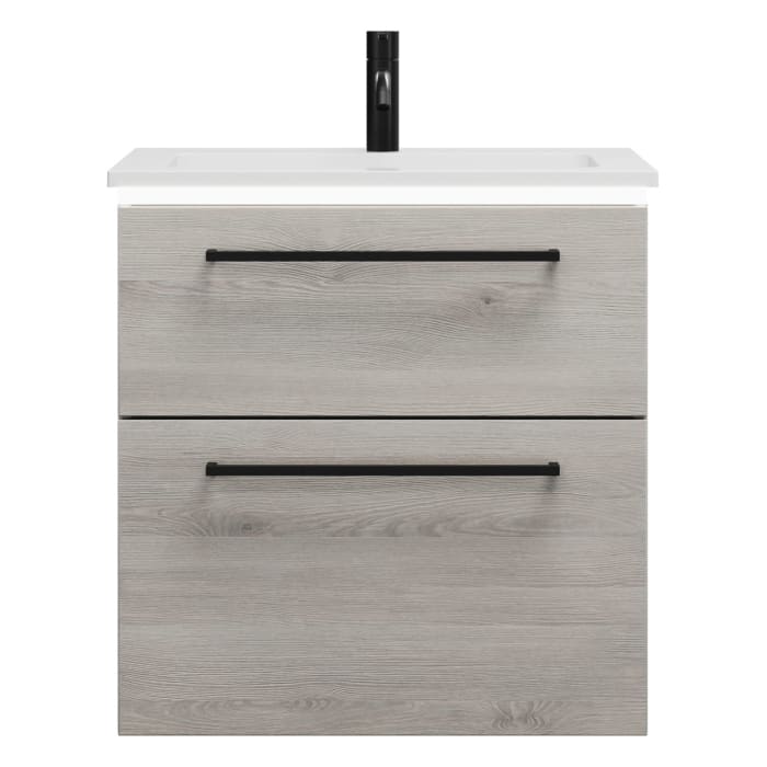 burgbad Eqio Waschtischkombination mit Mineralguss-Waschtisch und LED-Beleuchtung, 62 cm, mit Stangengriff G0234