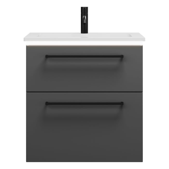 burgbad Eqio Waschtischkombination mit Mineralguss-Waschtisch und LED-Beleuchtung, 62 cm, mit Stangengriff G0234