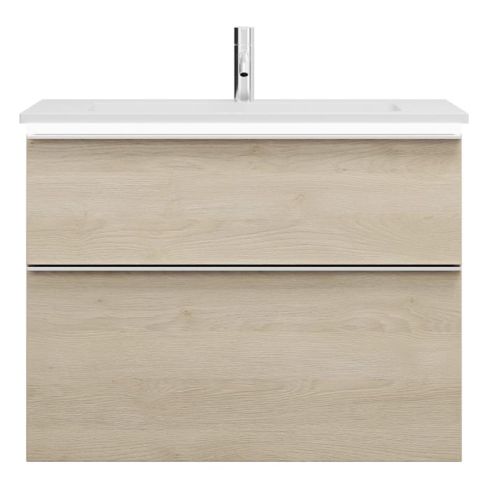 burgbad Eqio Waschtischkombination mit Mineralguss-Waschtisch und LED-Beleuchtung, 82 cm, mit Griffleiste G0251