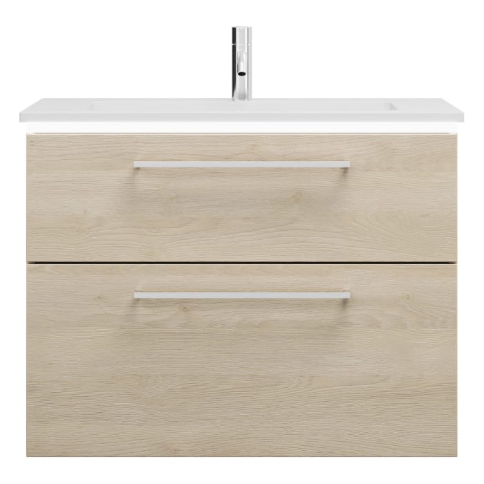 burgbad Eqio Waschtischkombination mit Mineralguss-Waschtisch und LED-Beleuchtung, 82 cm, mit Stangengriff P95