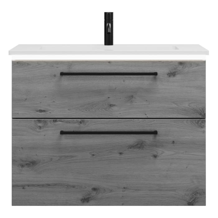 burgbad Eqio Waschtischkombination mit Mineralguss-Waschtisch und LED-Beleuchtung, 82 cm, mit Stangengriff G0234