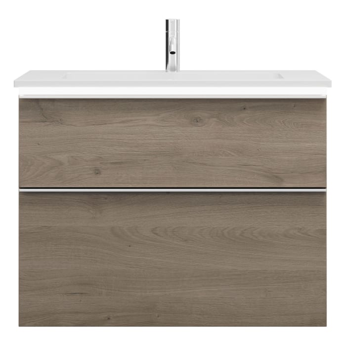 burgbad Eqio Waschtischkombination mit Mineralguss-Waschtisch und LED-Beleuchtung, 82 cm, mit Griffleiste G0251