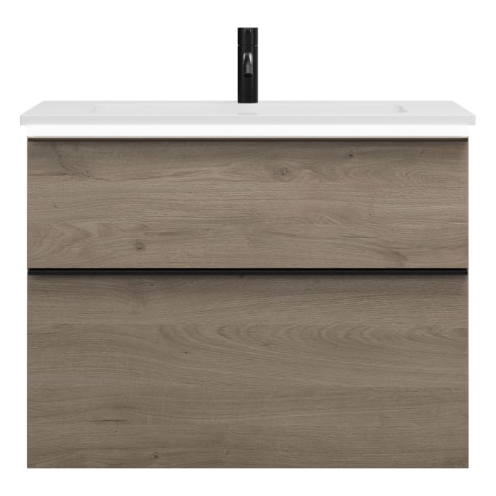 burgbad Eqio Waschtischkombination mit Mineralguss-Waschtisch und LED-Beleuchtung, 82 cm, mit Griffleiste G0252