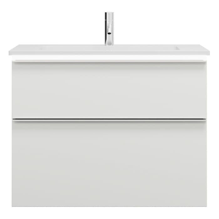 burgbad Eqio Waschtischkombination mit Mineralguss-Waschtisch und LED-Beleuchtung, 82 cm, mit Griffleiste G0251