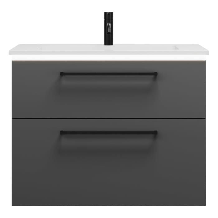 burgbad Eqio Waschtischkombination mit Mineralguss-Waschtisch und LED-Beleuchtung, 82 cm, mit Stangengriff G0234