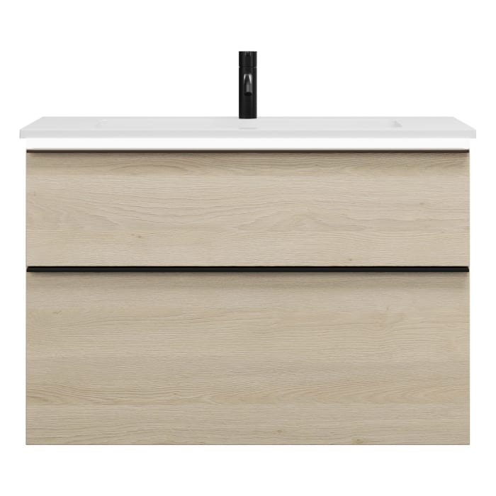 burgbad Eqio Waschtischkombination mit Mineralguss-Waschtisch und LED-Beleuchtung, 92 cm, mit Griffleiste G0252