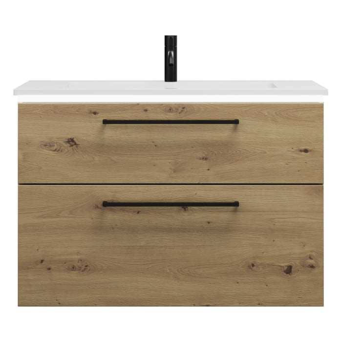 burgbad Eqio Waschtischkombination mit Mineralguss-Waschtisch und LED-Beleuchtung, 92 cm, mit Stangengriff G0234