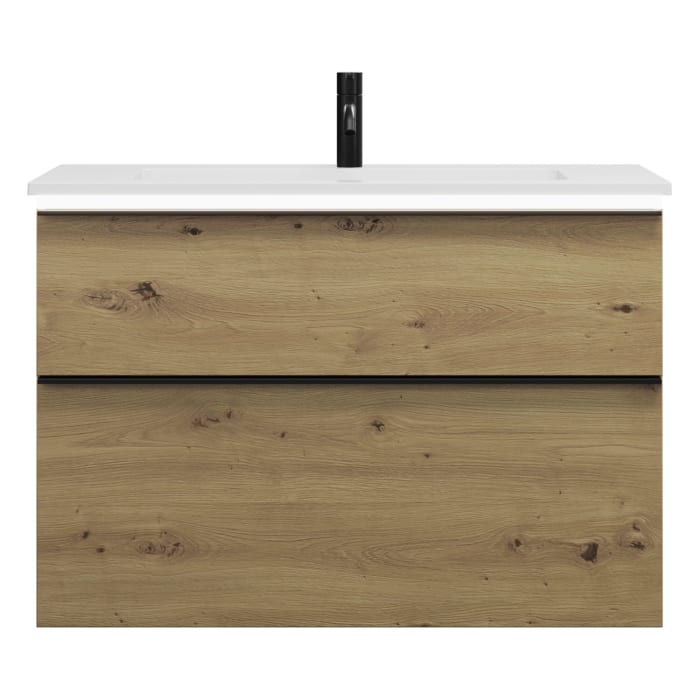 burgbad Eqio Waschtischkombination mit Mineralguss-Waschtisch und LED-Beleuchtung, 92 cm, mit Griffleiste G0252