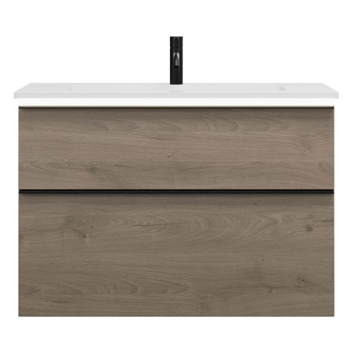 burgbad Eqio Waschtischkombination mit Mineralguss-Waschtisch und LED-Beleuchtung, 92 cm, mit Griffleiste G0252