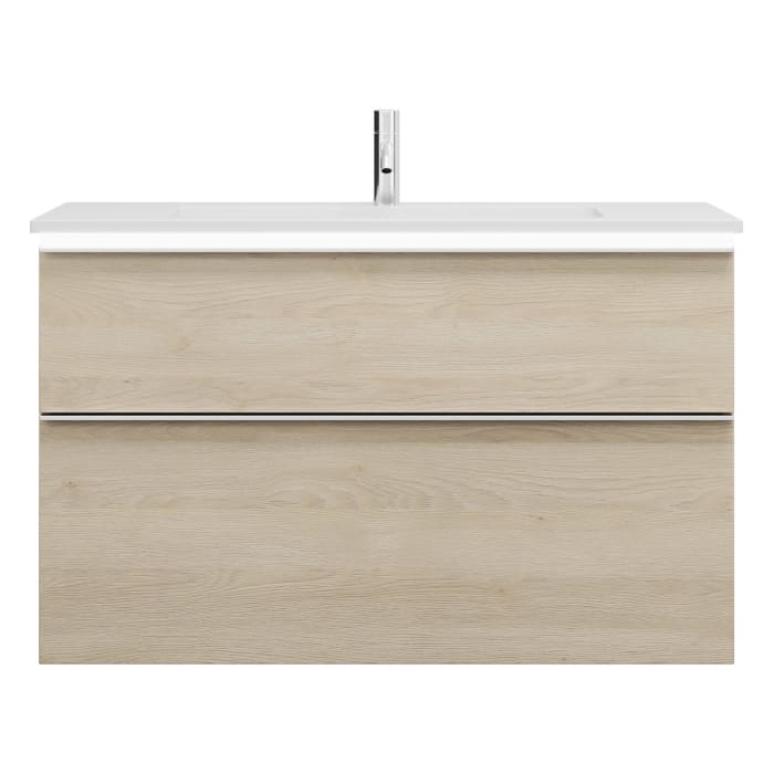 burgbad Eqio Waschtischkombination mit Mineralguss-Waschtisch und LED-Beleuchtung, 102 cm, mit Griffleiste G0251