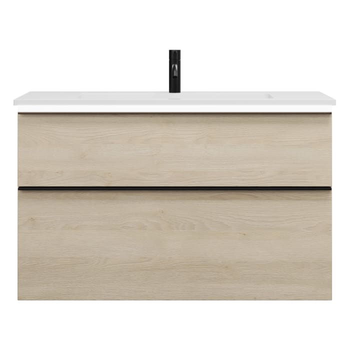 burgbad Eqio Waschtischkombination mit Mineralguss-Waschtisch und LED-Beleuchtung, 102 cm, mit Griffleiste G0252