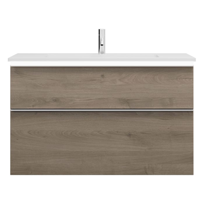 burgbad Eqio Waschtischkombination mit Mineralguss-Waschtisch und LED-Beleuchtung, 102 cm, mit Griffleiste G0251