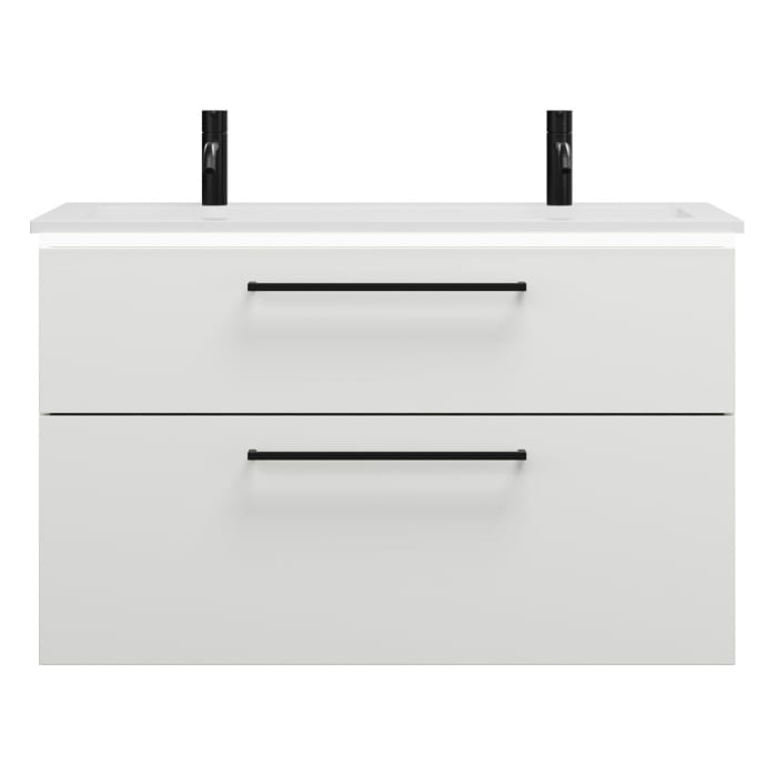 burgbad Eqio Waschtischkombination mit Mineralguss-Waschtisch und LED-Beleuchtung, 102 cm, mit Stangengriff G0234