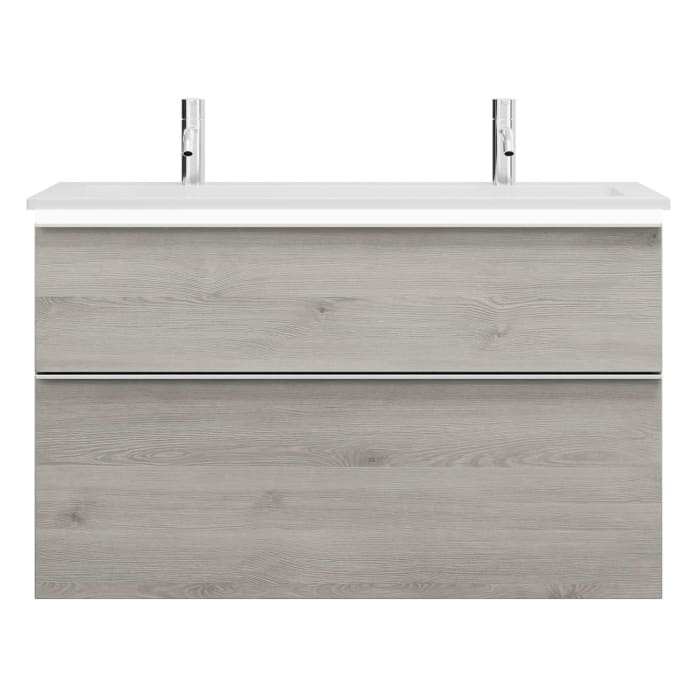 burgbad Eqio Waschtischkombination mit Mineralguss-Waschtisch und LED-Beleuchtung, 102 cm, mit Griffleiste G0251