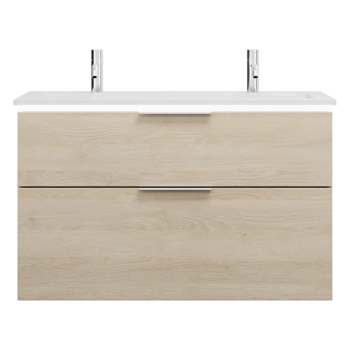 burgbad Eqio Waschtischkombination mit Mineralguss-Waschtisch und LED-Beleuchtung, 102 cm, mit Griff G0146