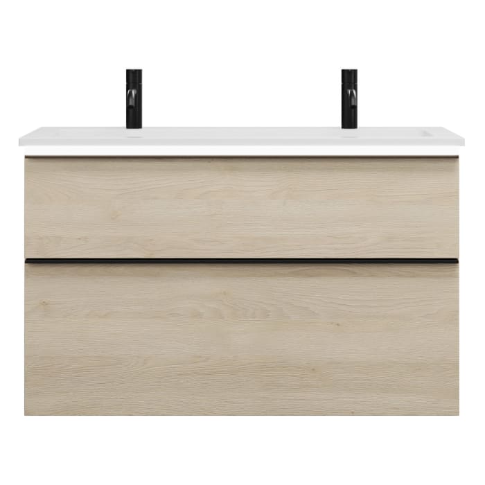 burgbad Eqio Waschtischkombination mit Mineralguss-Waschtisch und LED-Beleuchtung, 102 cm, mit Griffleiste G0252