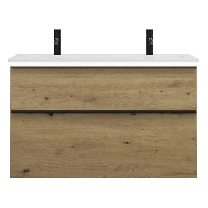 burgbad Eqio Waschtischkombination mit Mineralguss-Waschtisch und LED-Beleuchtung, 102 cm, mit Griffleiste G0252