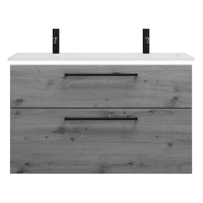 burgbad Eqio Waschtischkombination mit Mineralguss-Waschtisch und LED-Beleuchtung, 102 cm, mit Stangengriff G0234