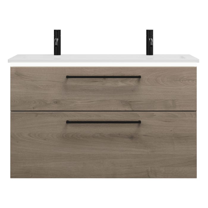 burgbad Eqio Waschtischkombination mit Mineralguss-Waschtisch und LED-Beleuchtung, 102 cm, mit Stangengriff G0234