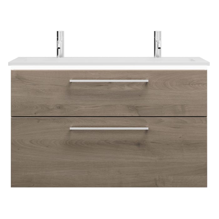 burgbad Eqio Waschtischkombination mit Mineralguss-Waschtisch und LED-Beleuchtung, 102 cm, mit Stangengriff P95