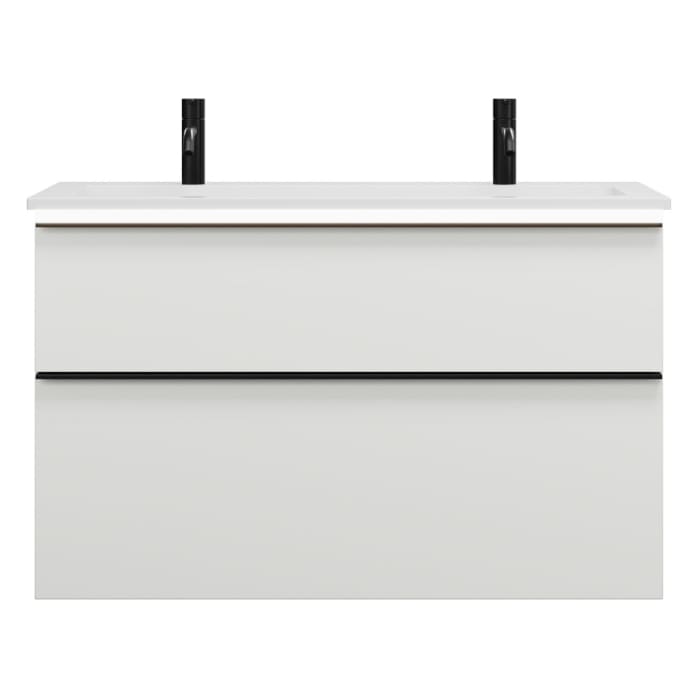 burgbad Eqio Waschtischkombination mit Mineralguss-Waschtisch und LED-Beleuchtung, 102 cm, mit Griffleiste G0252