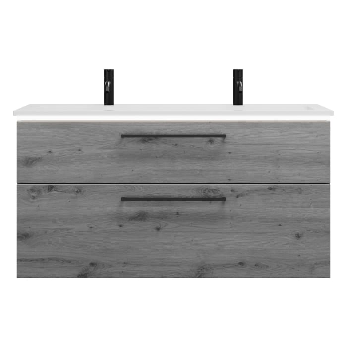 burgbad Eqio Waschtischkombination mit Mineralguss-Waschtisch und LED-Beleuchtung, 122 cm, mit Stangengriff G0234