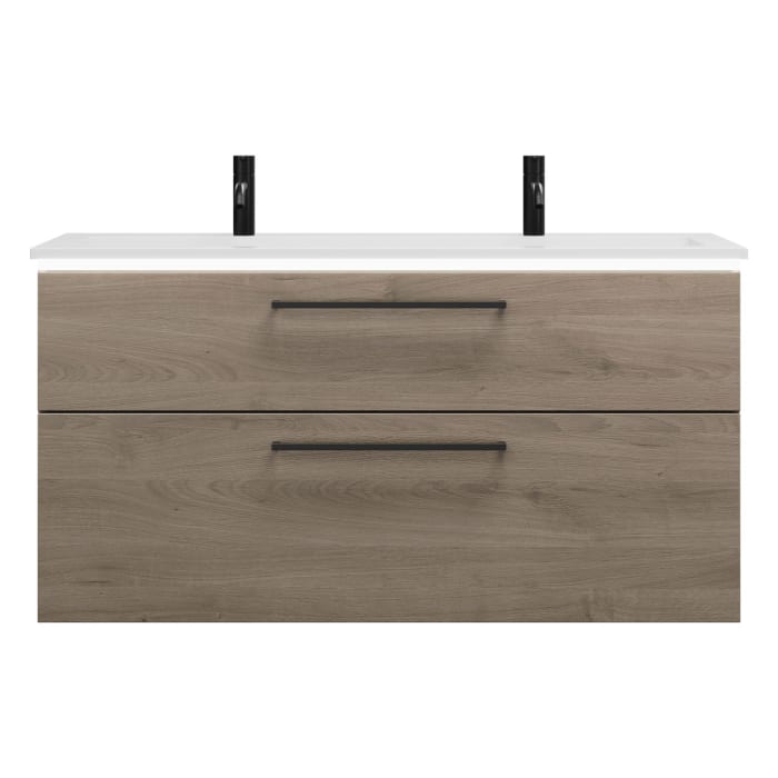 burgbad Eqio Waschtischkombination mit Mineralguss-Waschtisch und LED-Beleuchtung, 122 cm, mit Stangengriff G0234