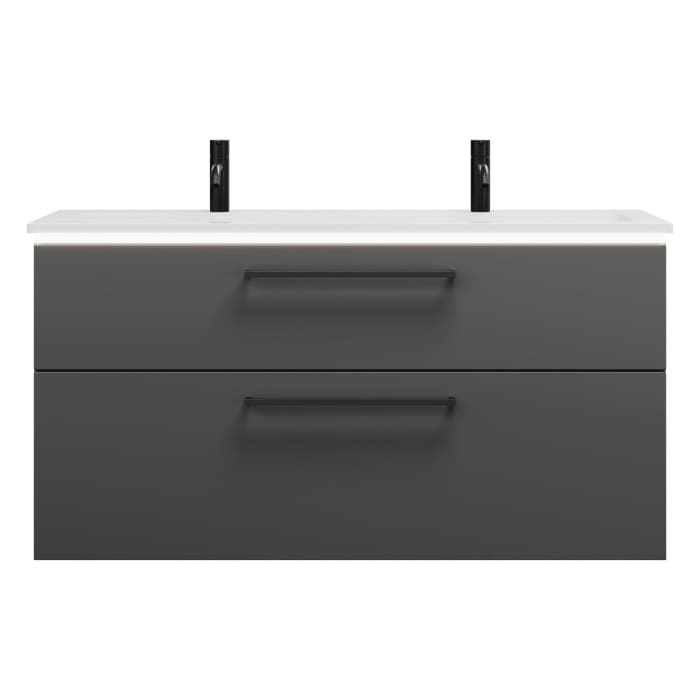 burgbad Eqio Waschtischkombination mit Mineralguss-Waschtisch und LED-Beleuchtung, 122 cm, mit Stangengriff G0234