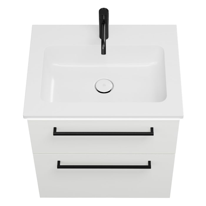 burgbad Eqio Waschtischkombination mit Mineralguss-Waschtisch und LED-Beleuchtung, 62 cm, mit Stangengriff G0234