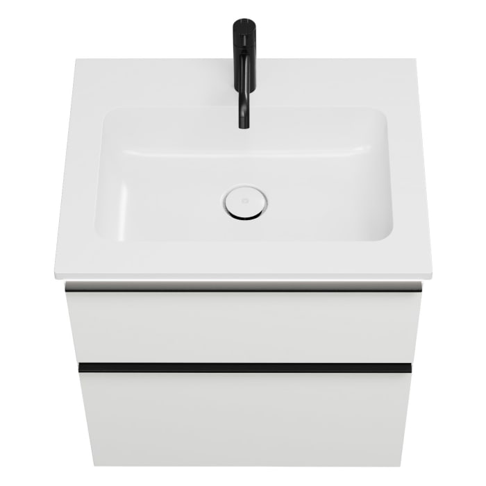 burgbad Eqio Waschtischkombination mit Mineralguss-Waschtisch und LED-Beleuchtung, 62 cm, mit Griffleiste G0252